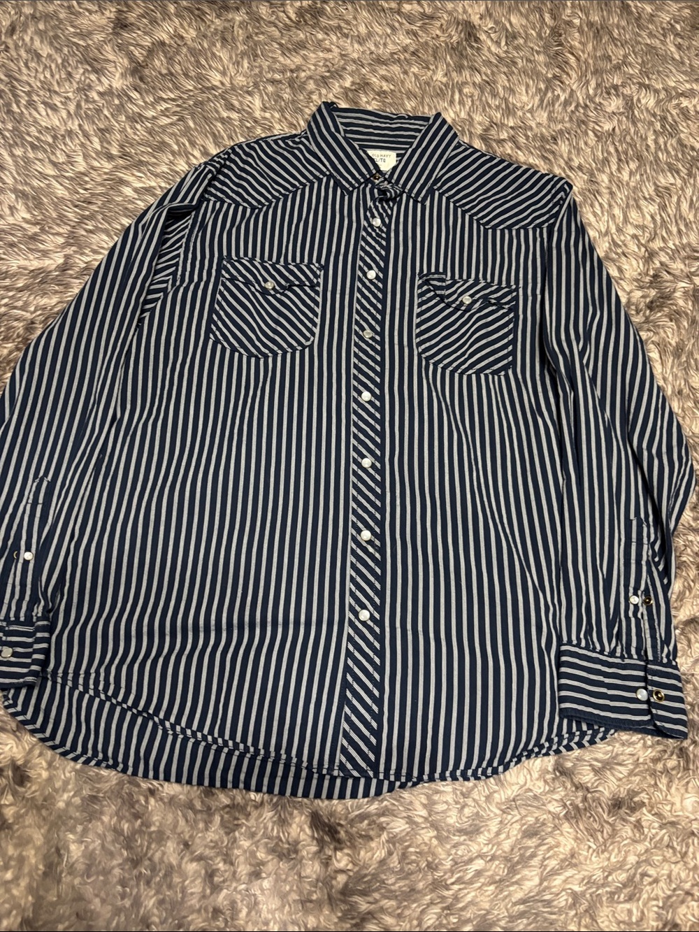 Old Navy Navy and White Striped Button-Down Shirt
